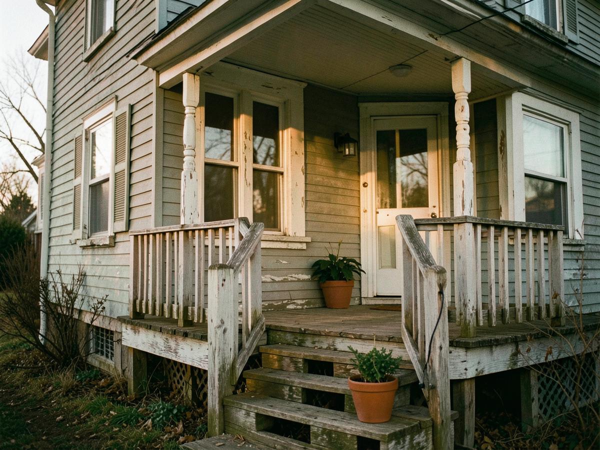 An older Ontario home with peeling trim, sold as-is